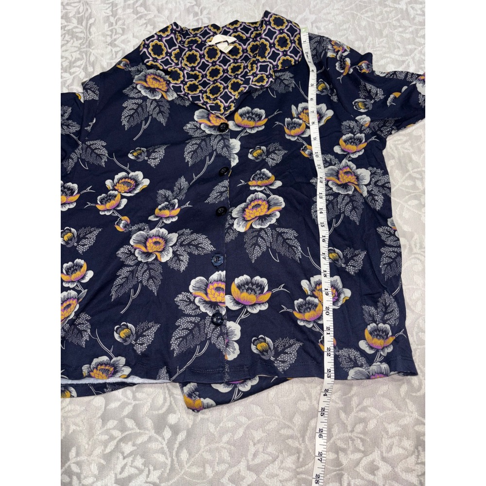 Vera Bradley Navy Floral Garden Cotton Pajama 2 Piece Set Women's Medium (B29) - Picture 7 of 13